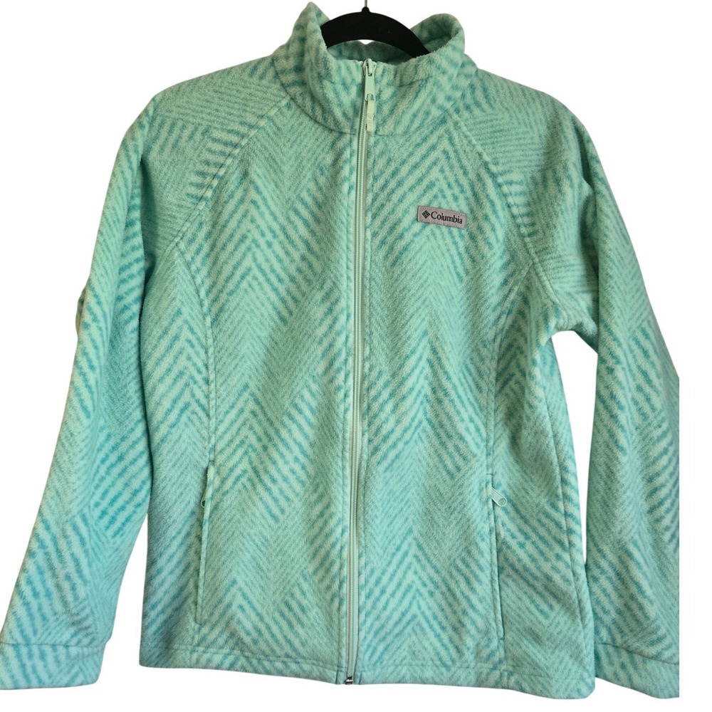 ๐๏ธ NWOT Columbia Womens Mint Green Chevron Full Zip Fleece Jacket XG6004 Size L